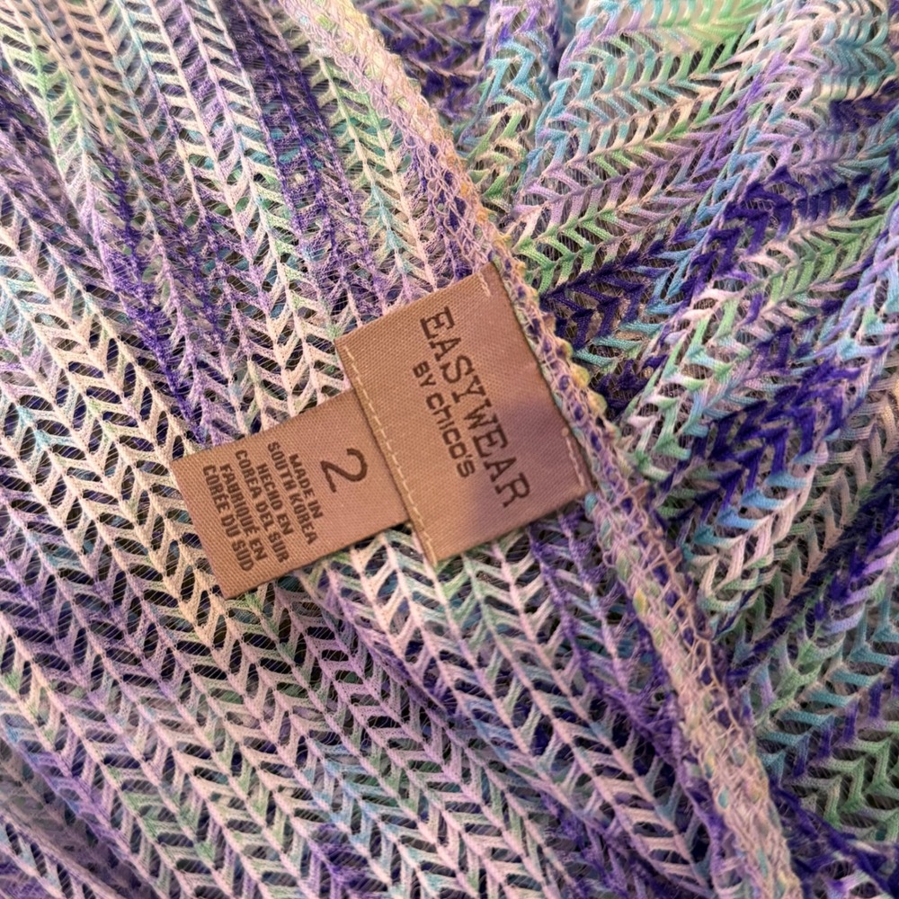 Chicos Easywear Draped Open Knit Cardigan Topper Mesh Size L Blue Layering - Picture 3 of 8